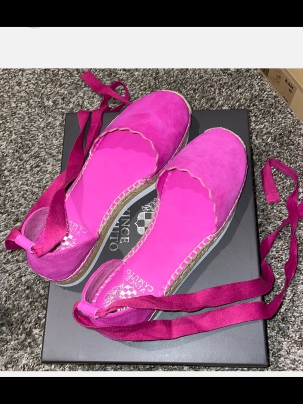 Vince Camuto Hot Pink Scalloped Espadrille Platform Flats with Ankle Tie - Picture 3 of 5